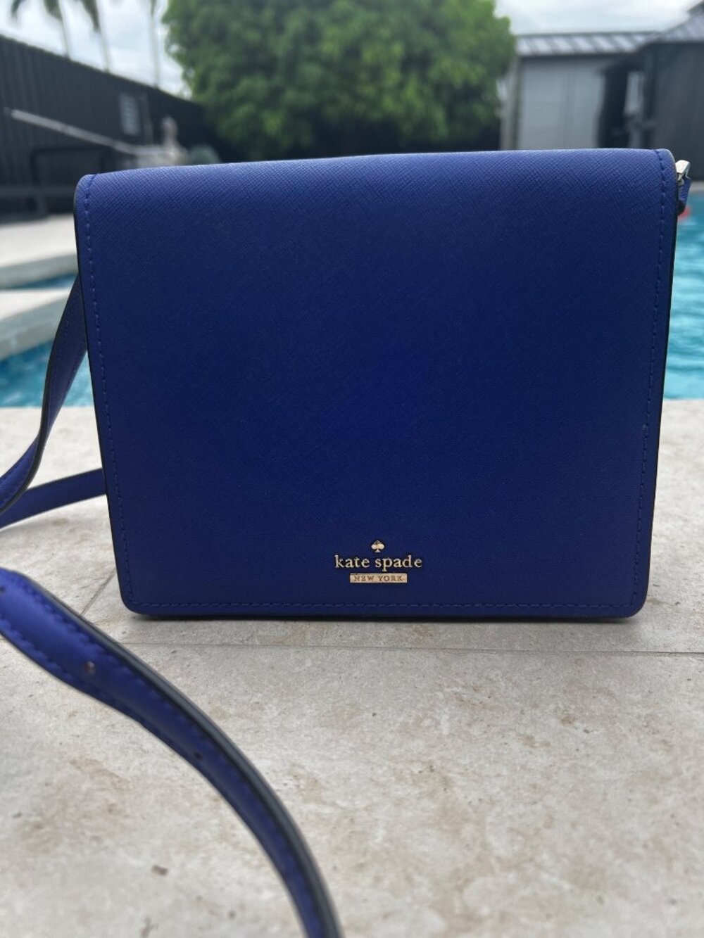 Kate Spade blue small handbag leather shoulder bag, purse, tote, and crossbody